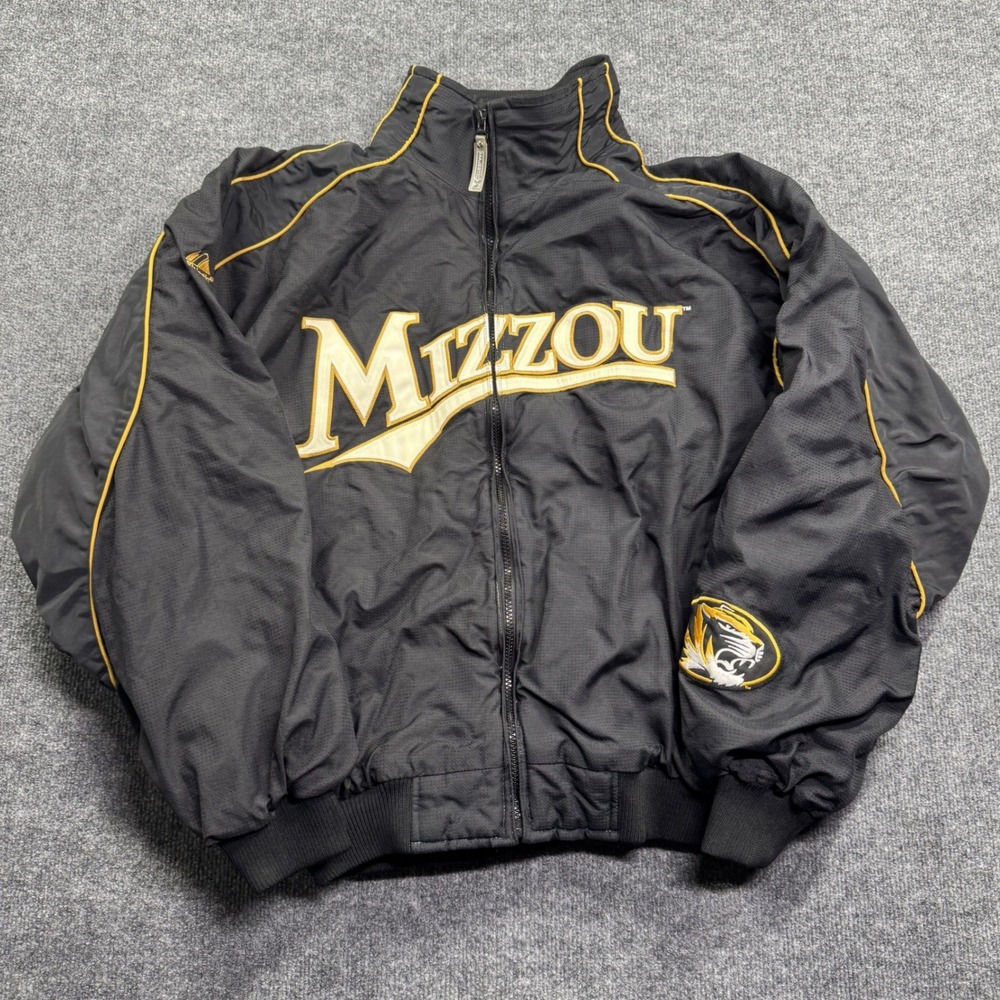 Majestic Bomber Jacket Mens L Black Missouri Tigers Mizzou Full Zip Fleece Lined